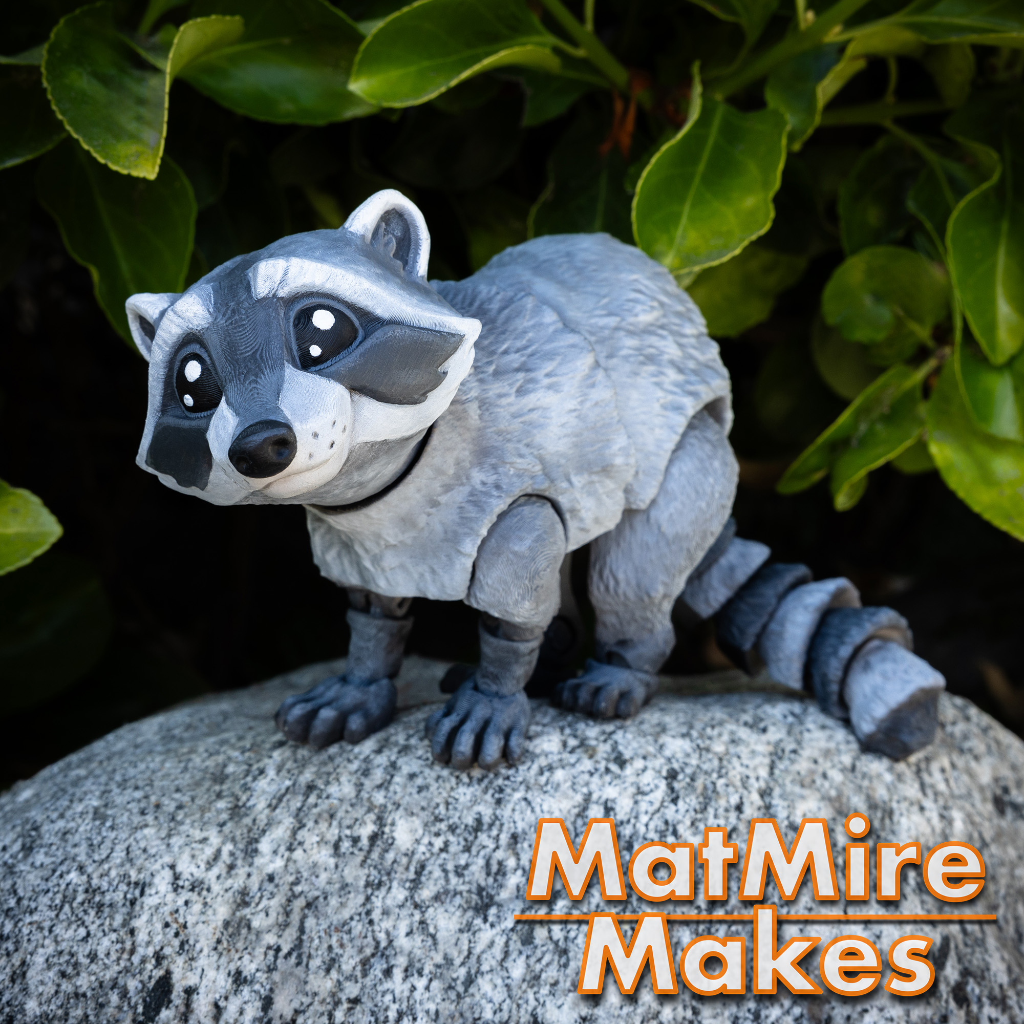 Raccoon, Print-In-Place Body, Snap-Fit Head, Cute Flexi, multicolor 3mf